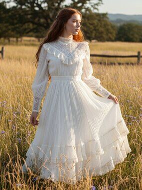 Vintage Gunne Sax by Jessica Cream Prairie Maxi Dress Sz 5 Victorian Cottagecore